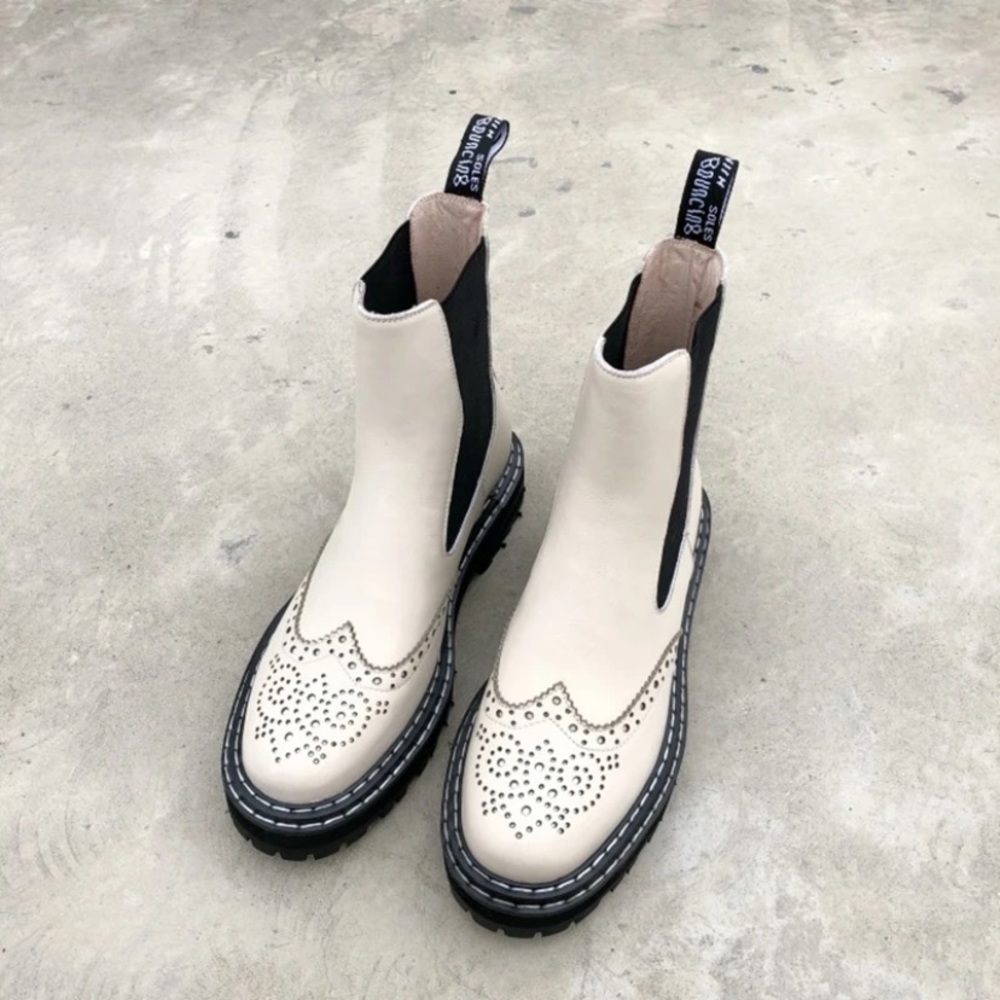 Off white leather boots